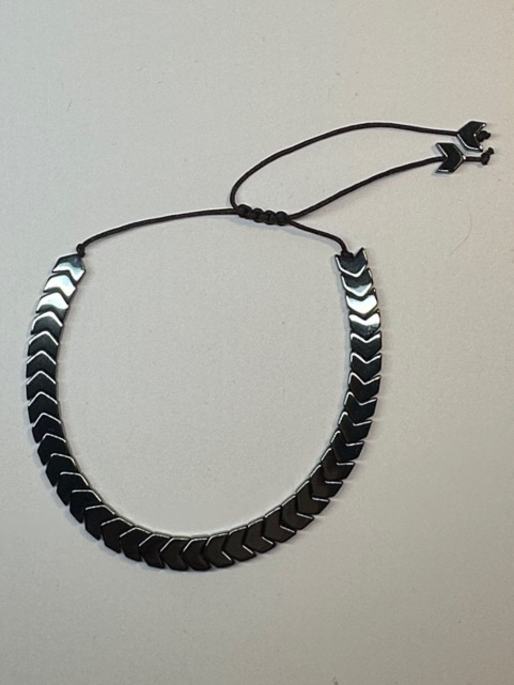 Hematite Chevron Beaded Adjustable Bracelet - Dark Silver